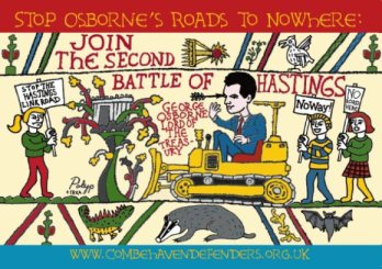 Spoof Bayeux Tapestry graphic showing George Osborne on a digger